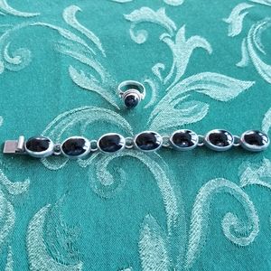 Black onyx bracelet with ring in 925 stamped Sterling. Sold together.